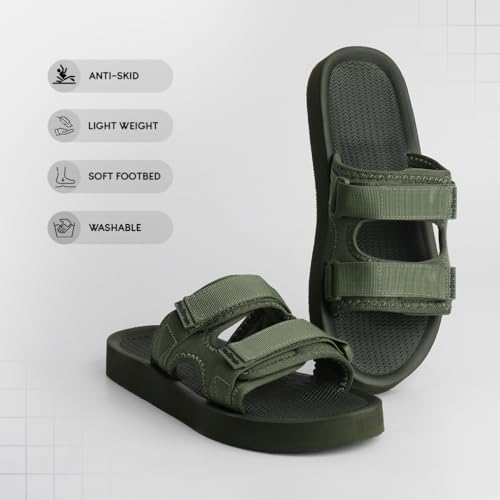 Image of NoStrain Men's Casual Sandals - Comfortable, Washable & Waterproof Open-Toe Footwear for Men with 4-Point Adjustable Velcro Strap, Heel Cushioning & Triple-Density Sole
