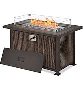 Homrest 44 in Propane Fire Pit Table,50,000 BTU Auto-Ignition Gas Fire Table with Hidden Side Hoo...