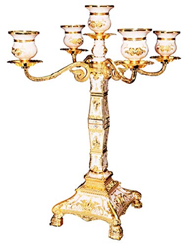Rosyline Metal Candelabra 17" Height, Candle Holder With 5 Arms,Antique Bronze Furnish Candle Holder, Centerpiece For Home Decro,Wedding Event, Party,1 Pack (Golden) #TOP1