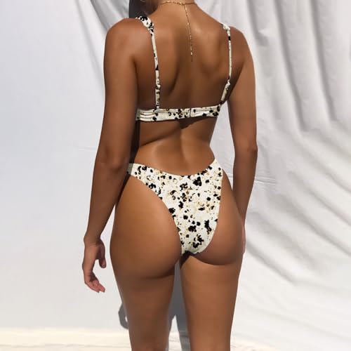 Image of Bathing Suits for Women Deep V Neck Sexy Two Piece Bikini Sets for Women Thong Halter Cheeky Swimsuit