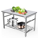 48' x 24' Stainless Steel Commercial Work Table, Heavy Duty Folding Stainless Steel Prep Table with Adjustable Undershelf for Restaurant, Kitchen, Food Service, Space-Saving, No Installation Required