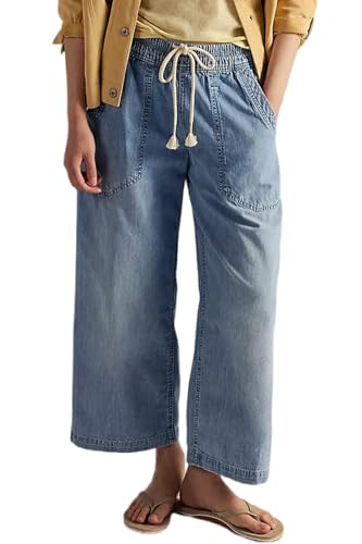 yoeasy Women's Wide Leg Jeans Mid Rise Stretchy Straight Leg Baggy Drawstring Casual Denim Pants