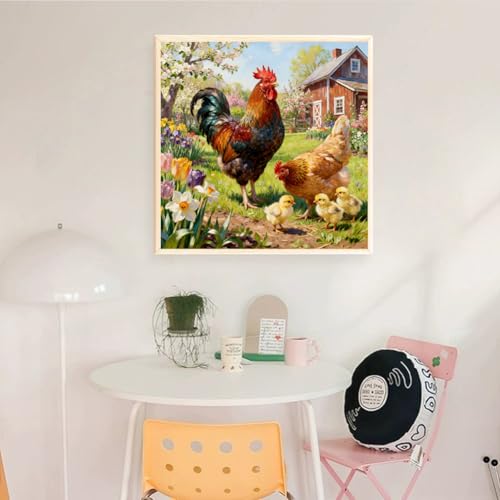 Image of KYOQFVN Farm Counted Cross Stitch Kits for Adults, Rooster Stamped Cross Stitch Kits, Needlepoint Cross-Stitch Patterns Embroidery Kits Arts and Crafts for Home Decor 14x14Inch