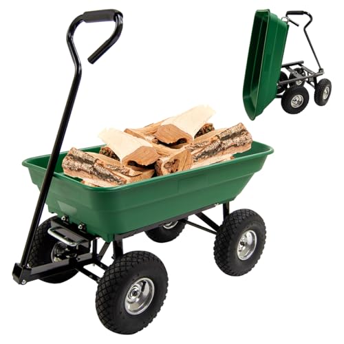 Garden Tipping Wheelbarrow 55L / 75L Tipper Wheel Barrow 120Kg BMC Dump Truck Trolley Cart Pull Along Wagon 10 Pneumatic Wheels Swivel Handle - 2 Years Warranty