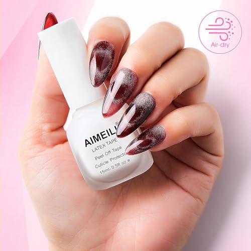 AIMEILI Latex Peel Off Tape Nagellack Korrektor Hautschutz Fingerschutz für Nail Art Palisade Geruchlos Weiß 15ml