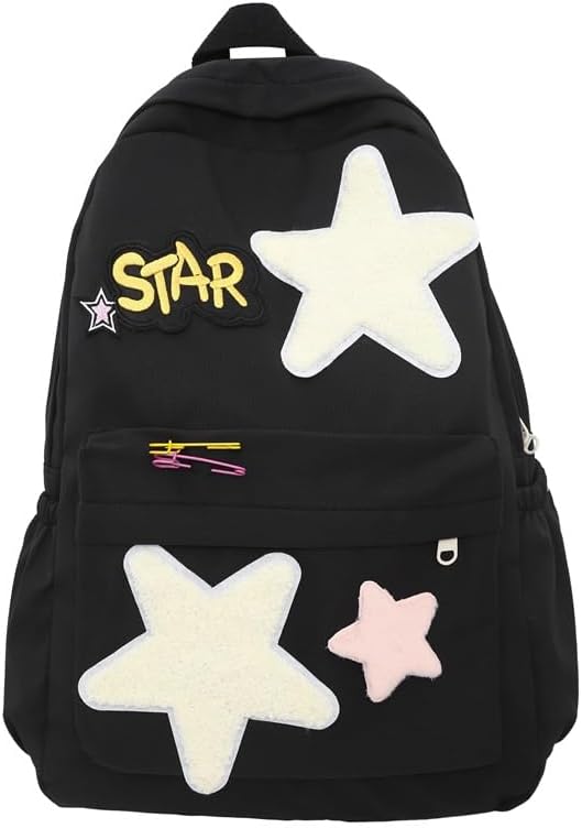 Cute Backpack for Women Men, Kawaii Y2K Design Trendy Colorful Harajuku Hiking Travel Backpack Aesthetic Daypack(Black)