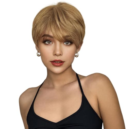 BECUS Pixie Cut Wigs for White Women Strawberry Blonde Wig