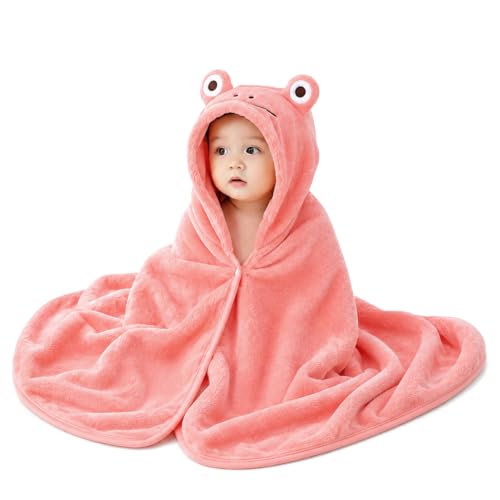 ROMASA Baby Bath Towel Ultra Soft Hooded Towel Highly Absorbent Bathrobe Blanket Toddlers Shower Gifts for Boys Girls-27.5" x 55" (Pink-flog)