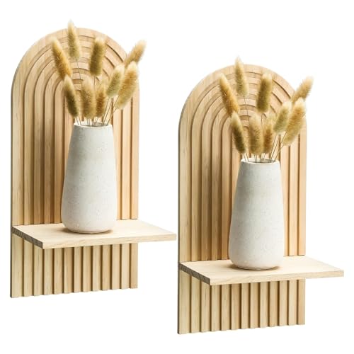 Librería Flotante Boho - Estante Boho De Madera De 2 Piezas | Estantes De Pared Con Boho Rainbow De Pared | Estante De Pared Bohemio Vintage, Estante De Libros Para Montaje En Pared, Para Sala De