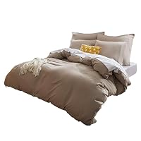 Housse De Couette 200x200 Cm + 2 Taies 65x65 Cm Taupe - Microfibre Douce 4 Saisons - Sonive