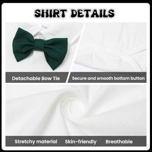 Image of SALNIER Baby Boy Suit Set Infant Formal Outfit Tuxedo | Soft Cotton Shirt Suspenders Pants Bow Tie Beret Hat 5pcs Set, For Wedding Baptism Birthday Party
