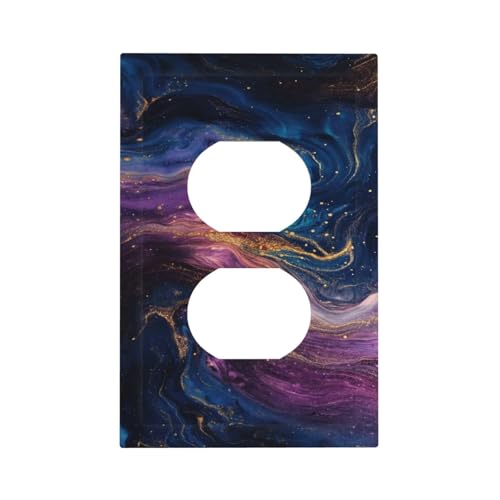 Decorative Outlet Covers Abstract Purple Blue Gold Marble Texture 1 Gang Duplex Light Switch Cover Plate Wall Plates for Electrical Outlets Switchplate Faceplate for Bedroom Decor