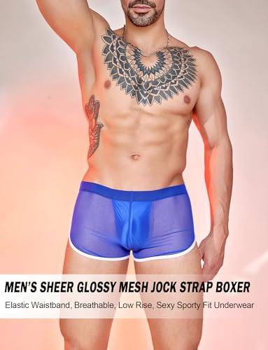 SEAUR Men's Sexy Jockstrap Underwear Bulge Pouch Mesh Underpants Low Rise See Through Trunks Short Leg Boxer Briefs2