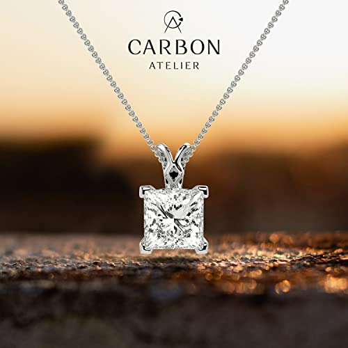 Igi Certified 1/2 Carat Princess Cut Lab Grown Diamond Square Solitaire Pendant Necklace For Women In 14K White Gold (G-H, Vs1-Vs2, Cttw) On 18 Inch Long Chain With Lobster Claw By Carbon Atelier #TOP5