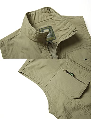 Gnveub Men’s Fishing Vest Outdoor Work Quick-Dry Hunting Zip Reversible Travel Vest Jacket With Multi Pockets (Khaki, X_L) #TOP3