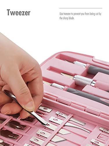 Fantasticar Craft Knife Precision Cutter Hobby Knife Blades Set (30Pcs) For Art Work, Scrapbooking, Stencil, Architecture Modeling, Wood Leather Working (Pink) #TOP5
