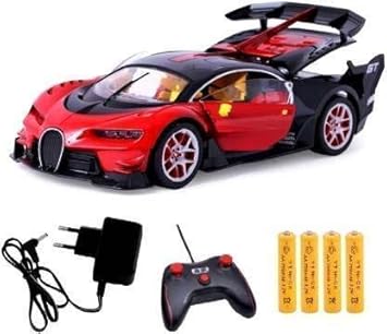 Remote Control Rechargeable Buggati Style Car with Opening Doors Red Blue 4 Wheel Light & Music Metal Diecast Car Toy for Kids Boys Girls (Multicolor)