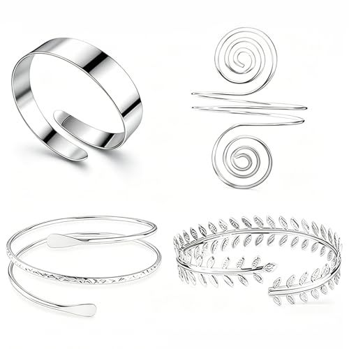 VALIJINA 4Pcs Minimalist Simple Swirl Upper Arm Cuff Bracelets for Women Arm Bangle Armlets Adjustable