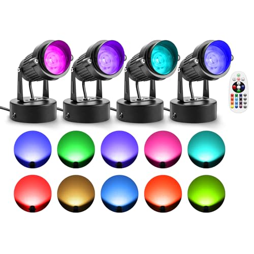 ZUCKEO LED Spot Lights Indoor RGB Up Lights with Remote, 120V 10W Uplighting Indoor Spotlight Plug in, 4.92FT Code Accent Flood Light Color Changing Landscape Lighting for Christmas Halloween(4Pack)