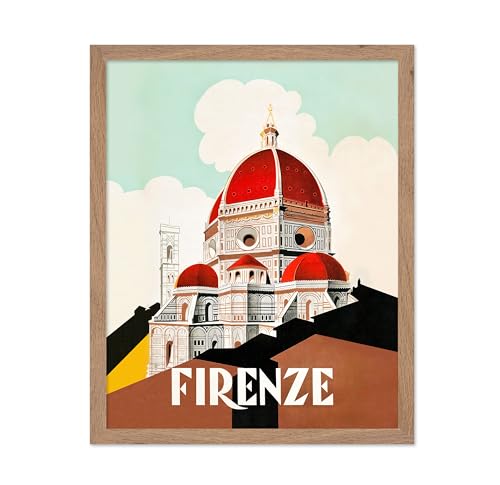 Poster Master Travel Poster - Vintage Florence Firenze Italy Print - Unique Wall Decor for Home, Living Room, Kitchen, Office, Bedroom, Bathroom - Vintage Travel Poster, 11x14 Beige Framed