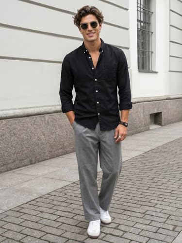 Image of Urbano Fashion Men's Cotton Full Sleeve Regular Fit Solid Oxford Shirt with Button-Down Collar