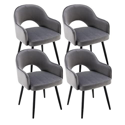 chairus Lot de 4 Chaises de Salle à Manger en Velours Moderne Fauteuil Rembourrée Chaise Pivotante à 360° pour Bureau Salon (Gris-4 (Velours)) Cover