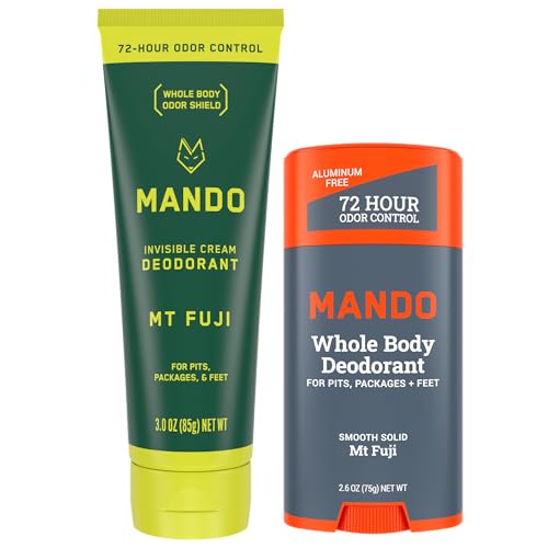 Whole Body Deodorant - Invisible Cream Tube and Solid Stick - 72 Hour Odor Control - Aluminum Free, Baking Soda Free, Skin Safe - 3.0 Ounce Tube and 2.6 Ounce Solid Stick Bundle - Mt Fuji
