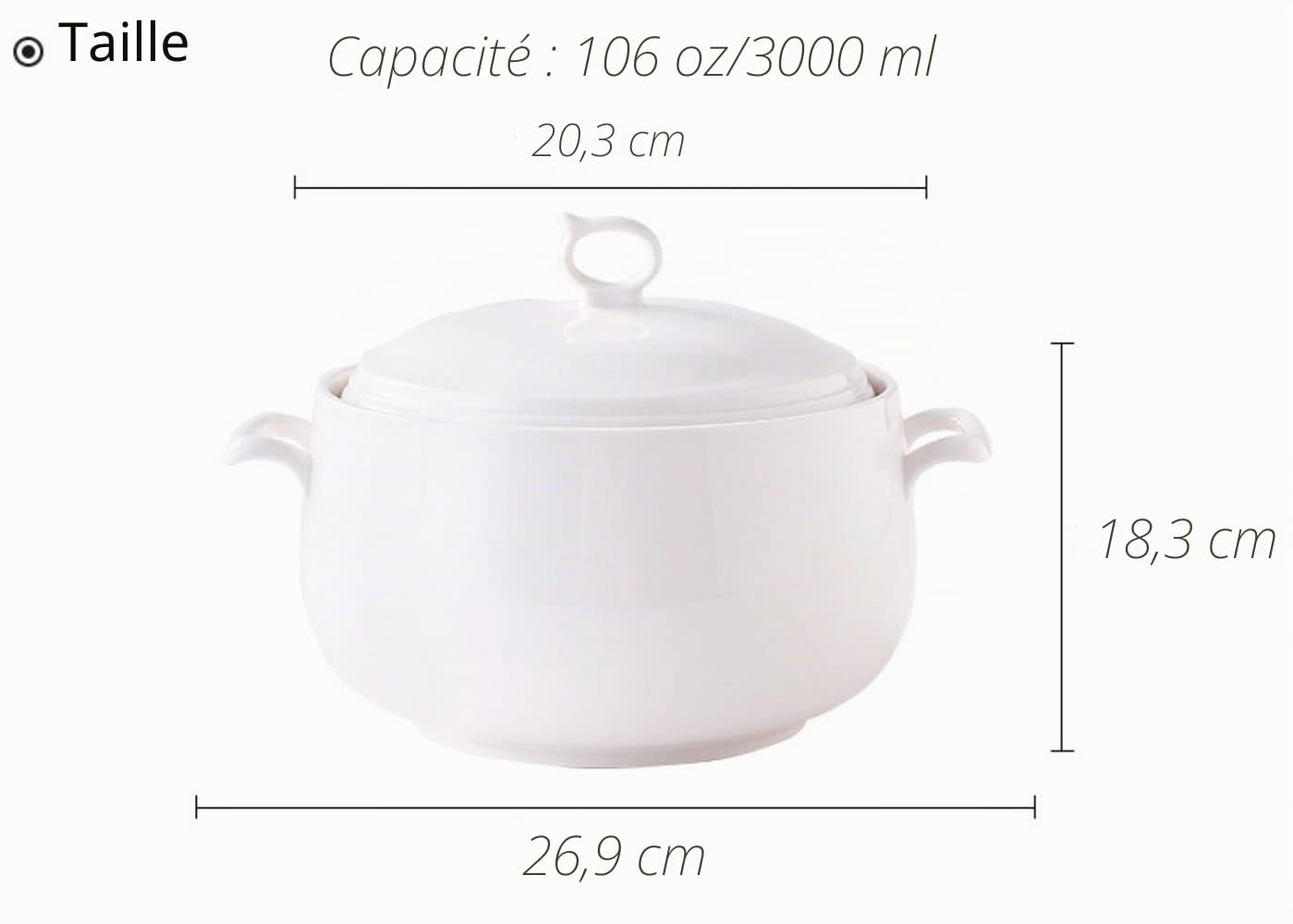 Soupière en céramique avec couvercle, grande capacité de 3 L, avec poignées doubles pour cuisine, porcelaine, blanc pur, passe au micro-ondes et au lave-vaisselle (type 1)