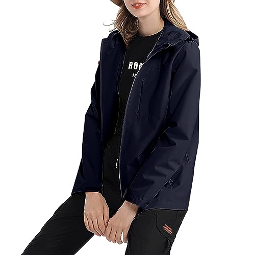 Hooded Soft Shell Jacket Women 3 In 1 Waterproof Jackets Women Lightweight Cycling Windbreaker With Hood Raincoats Cycling Breathable Windbreaker Plain Casual Rain Coats Softshell Jacket - Image 4