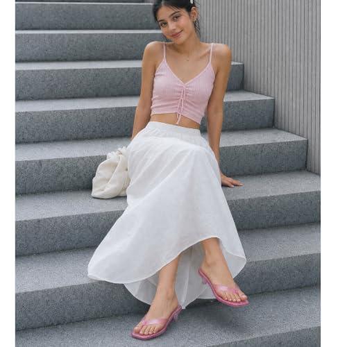 Image of Dsevht Kitten Heels for Women Jelly Square Open Toe Sandals Flip Flop Heel Summer Low Heeled Thong Sandals