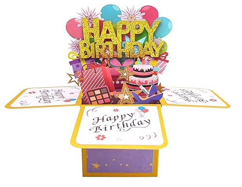 funny happy birthday pop up card sweet 3d birthday gift box for adults and kids with envelopes unique handmade foldable celebration cards for daughter son mom dad friend