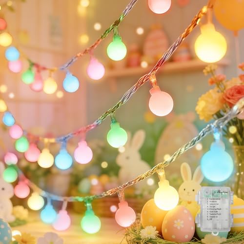 LAMPHOME Easter Decoration Multicolor Globe String Lights Easter Pastel Colored Light 16ft 50LED Clear Wire Fairy Lights 8 Modes for Outside Patio Tree Bedroom House Drom Party Garland Spring Decor
