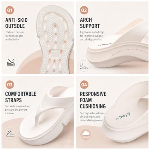 Image of ORTHO JOY Orthopedic Slippers for Women | Soft Cushioned EVA Flip Flops with Arch & Heel Support | Lightweight Anti-Slip Platform Thong Slides for Daily Wear, Indoor & Outdoor