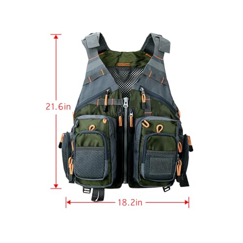 Obcursco Fly Fishing Vest Pack Adjustable for Men and Women with Breathable Mesh, Trout Fishing Gear, for Outdoors Stream Fishing (Army Green)