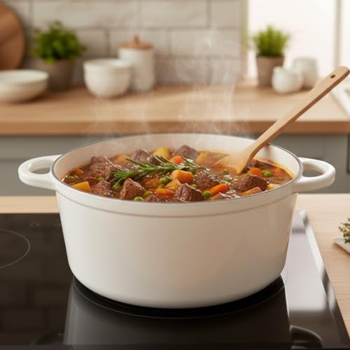 Hamilton Beach 5.5-Quart Enameled Cast Iron Dutch Oven Pot with Lid, Cream by Hamilton Beach - Image 2