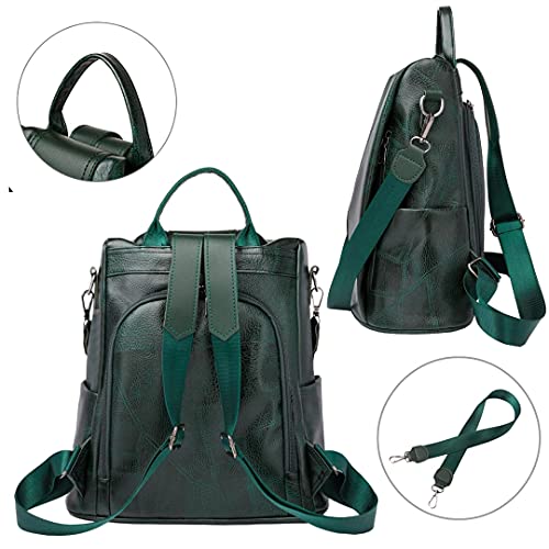 Mochila Feminina Couro PU Anti-Roubo Casual Mulheres Bolsa Mochila Passeio Viagem (Verde)