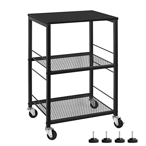 Eteli 3 Tier Side Table With Wheels Black Rolling End Side Table Small With Storage Shelves Industrial Night Stand For Small Space Living Room Bedroom Kitchen Office #TOP12