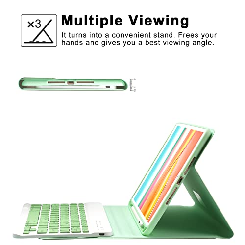 Coo Keyboard Case For Ipad 10.2” 9Th/8Th/7Th Generation With Pencil Holder, Ipad 9Th/8Th/7Th Generation Case With Detachable Wireless Bluetooth Keyboard, Folio Stand Cover For Ipad 10.2 Inch (Green) #TOP3