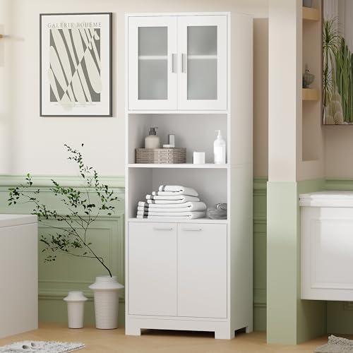 Miniatura 2 de Bewishome Armario Alto De Baño, Columna Mueble Auxiliar Con 2 Estantes Abiertos De Baño Estantes Ajustables, Con Kit Antivuelco, Para Cocina, Salón, De Moderno 40x60x180 Cm Blanco Eyyg04w
