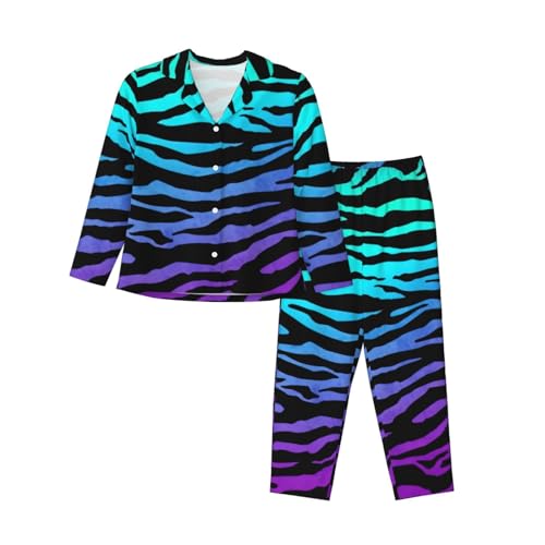 Pyjama de nuit femme violet bleu vert pour soirées cocooning ensemble homewear zèbre manches longues