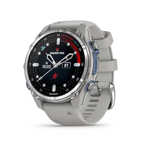 Image of Garmin Descent MK3 43mm Dive Computer Smartwatch (Stainless Steel) | 43mm Dive Computer and Multisport Smartwatch, Amoled, 200m Dive-Rated, Stainless Steel Bezel, Fog Gray Silicone Band