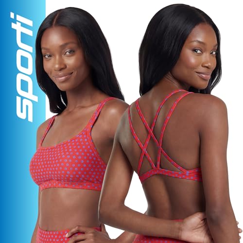 Image of Sporti Swimsuits Bikini Tops for Women, Double Cross & Round Neckline, Swim Top Bathing Suits, Women Bralette Swim Top