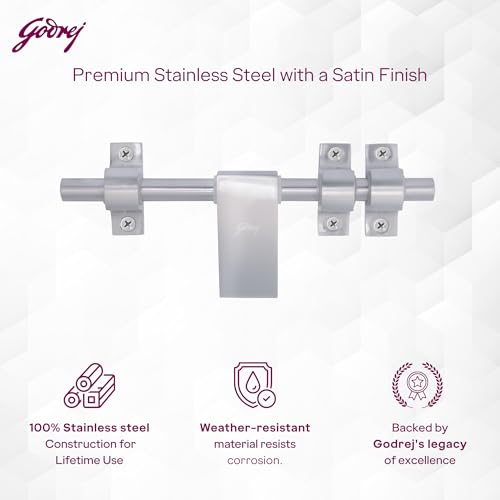 Image of Godrej Door Fitting | Aldrop Lock for Left & Right Handed Doors | Suitable for Main & Inner Doors of Residential & Commercial complexes | Size 12 x 200 mm | Satin Nickel Finish