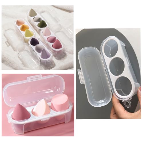 NentMent 2 Pack Makeup Sponge Holder 3 Slot Container Beauty Sponge Case Powder Puff Storage Organizer Hard Protective Carrying Box Carrier for Beauty Blender Sponges Set Blending Egg Travel Cosmetic