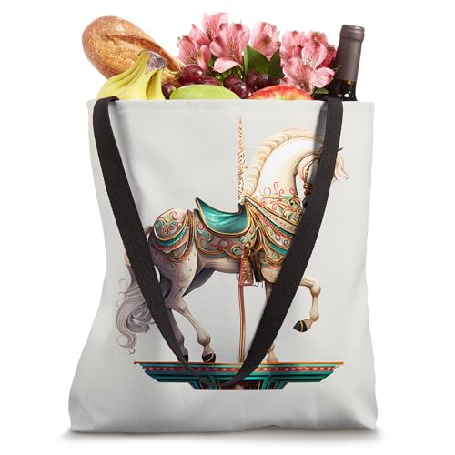 Bolso tote blanco con diseño de caballo de carrusel miniatura 4