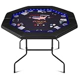 REAHOISY Foldable Poker Table with LED Lights, Octagon Casino Leisure Texas Holdem Table for 8 Player, Folding Blackjack Table w/Built-in LED Light, Padded Rails & Cup Holders for Home Game Room