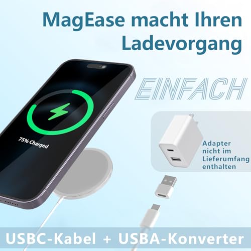 Mag-Safe Ladegerät 15W Magnetisch – Induktive Ladestation kabelloses Ladepad, Wireless Charger kompatibel mit iPhone 17/16/15/14/13/12 Serie und AirPods 4/3/2/Pro（ohne Netzteil）