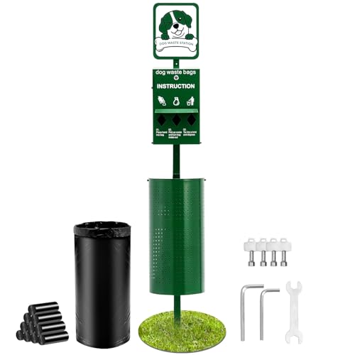 Image of VEVOR Dog Waste Station, 11.5 Gallon Pet Waste Station with Lockable Bag Dispenser, 50 Can Liners & 600 Waste Bags, Outdoor Pet Poop Station for Apartments, Parks, Backyard, Dog Waste Disposal System