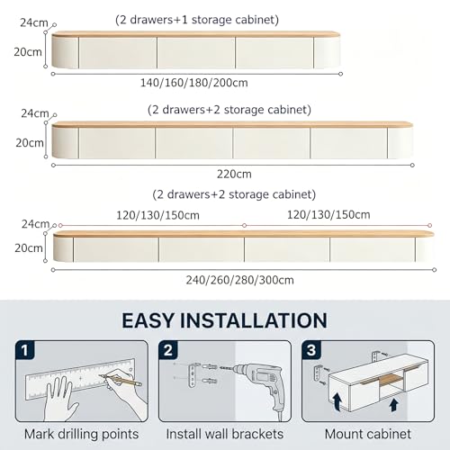 Meuble TV flottant 160cm passe-câbles JUNFUNNLE