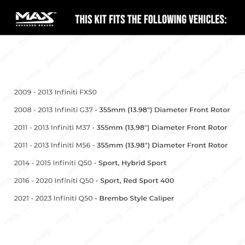 Image of Max Advanced Brakes Front Brake Kit Compatible With 2014 2015 2016 2017 2018-2023 Infiniti Q50 M37 Q60 Q70 FX50 M56 Replacement Premium OE Disc Brake Rotors and Ceramic Brake Pads